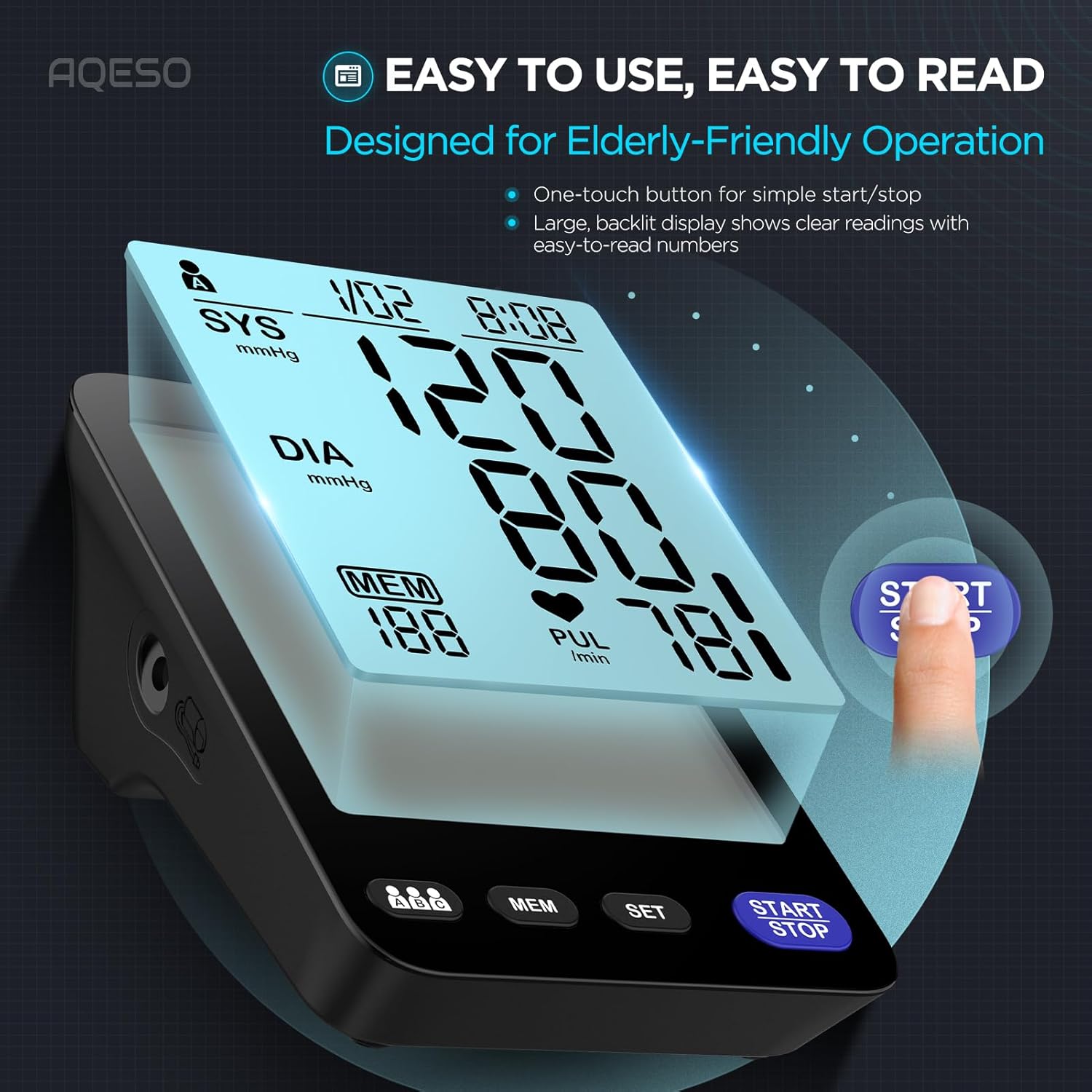 AQESO Upper Arm Blood Pressure Monitor for Home, Digital Automatic, 5-inch LCD

