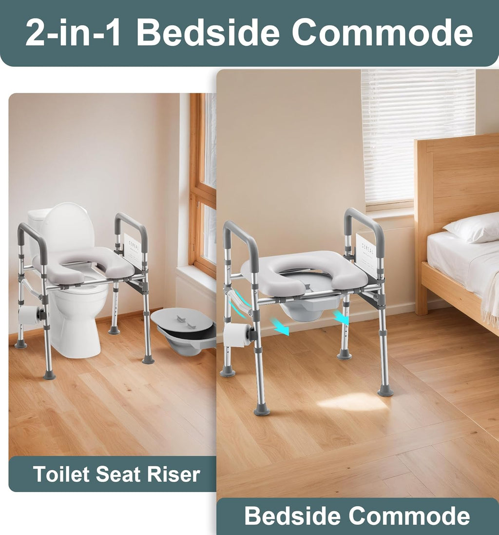 HOMLAND Raised Toilet Seat with Handles, Adjustable Height Toilet Seat Riser


