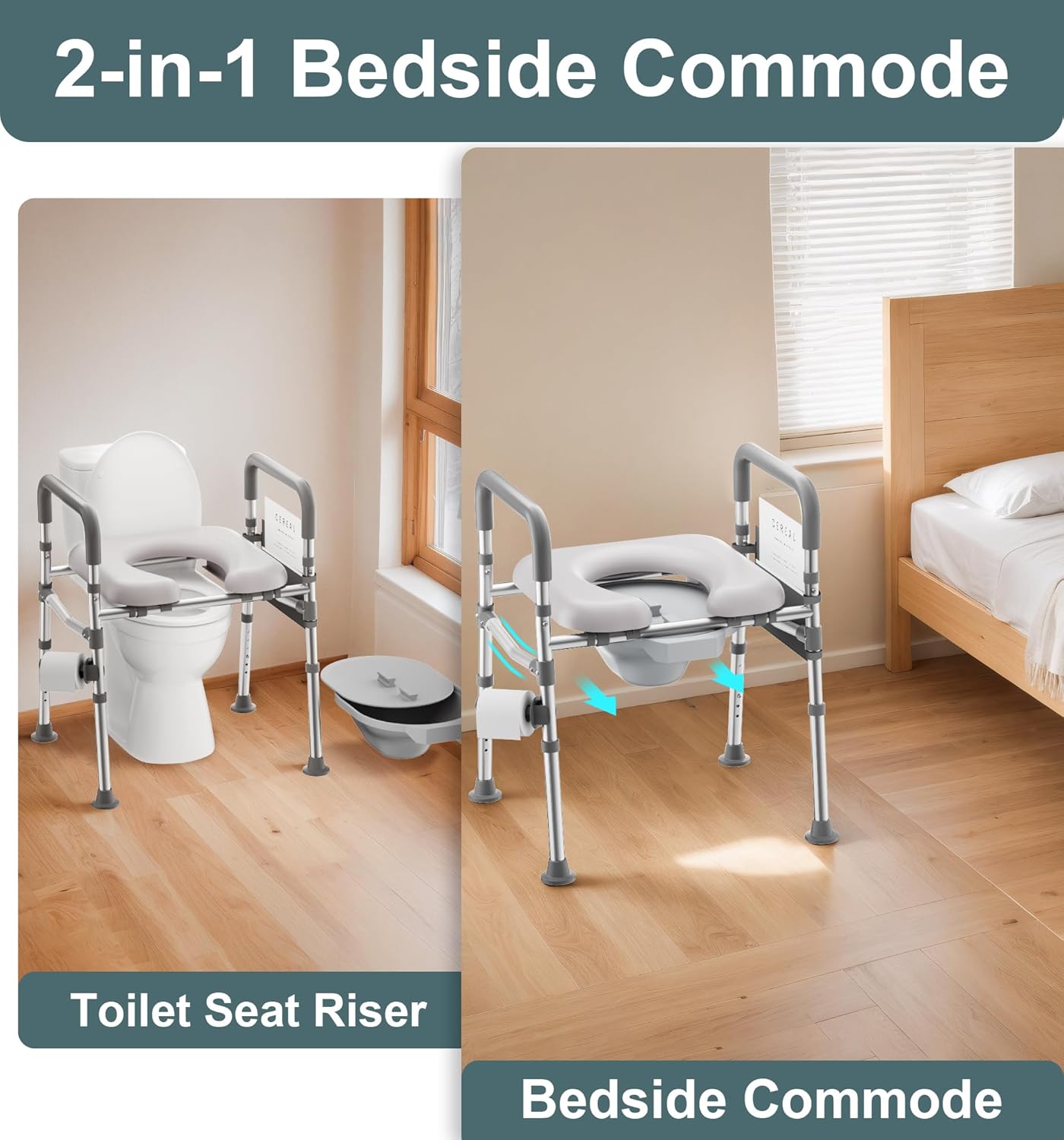 HOMLAND Raised Toilet Seat with Handles, Adjustable Height Toilet Seat Riser

