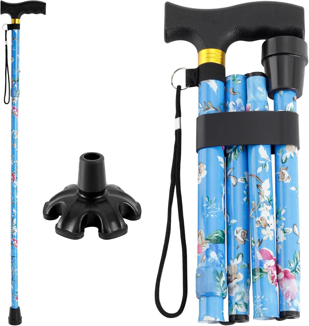 PANZHENG Folding Walking Stick, 5-Level Height Adjustable T-Handle Mobility Aid

