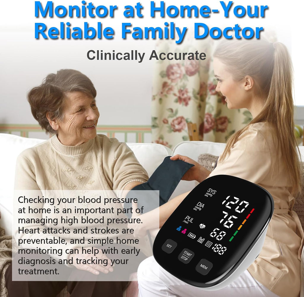 Automatic Upper Arm Blood Pressure Monitor with Digital Display and Adjustable Cuff


