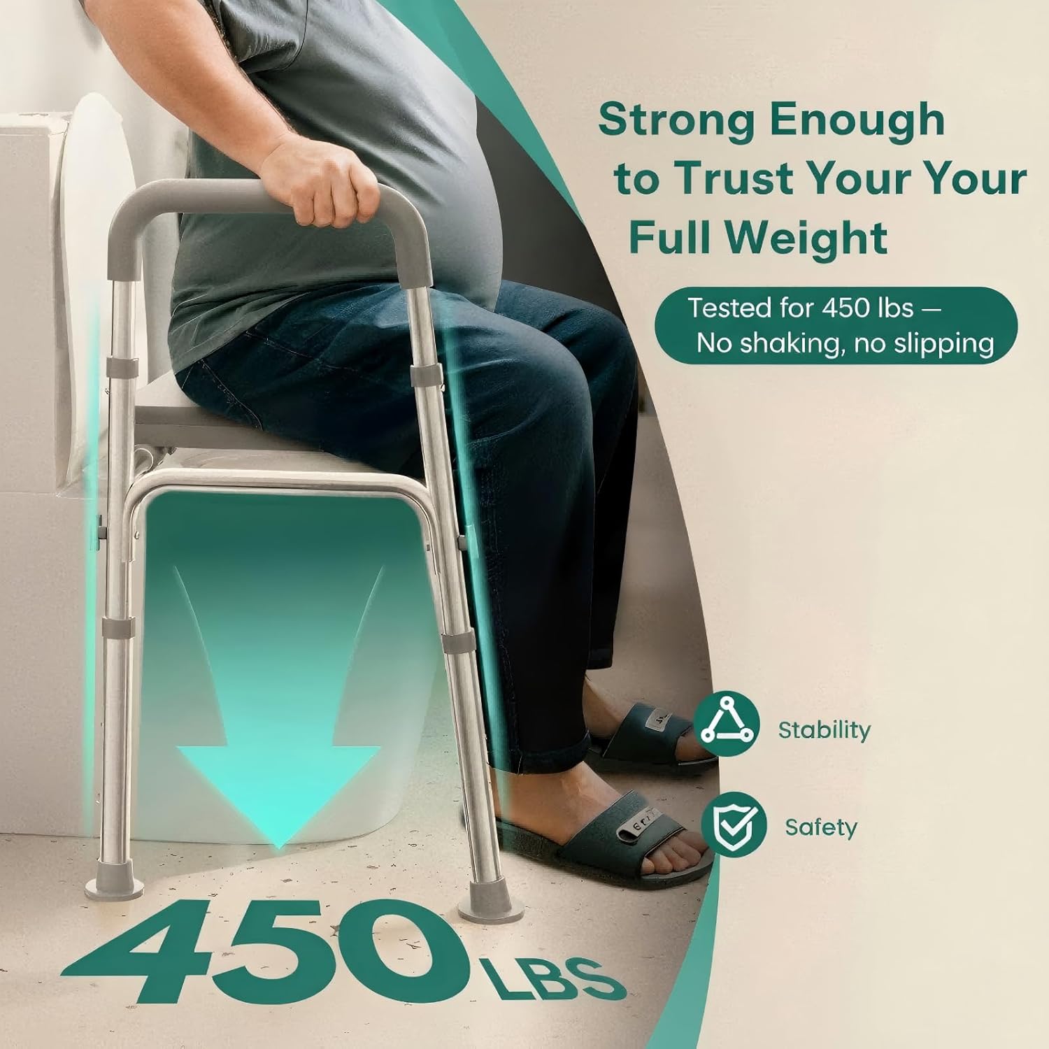 HOMEAL Raised Toilet Seat Riser with Handles, 450 lb Heavy-Duty Support

