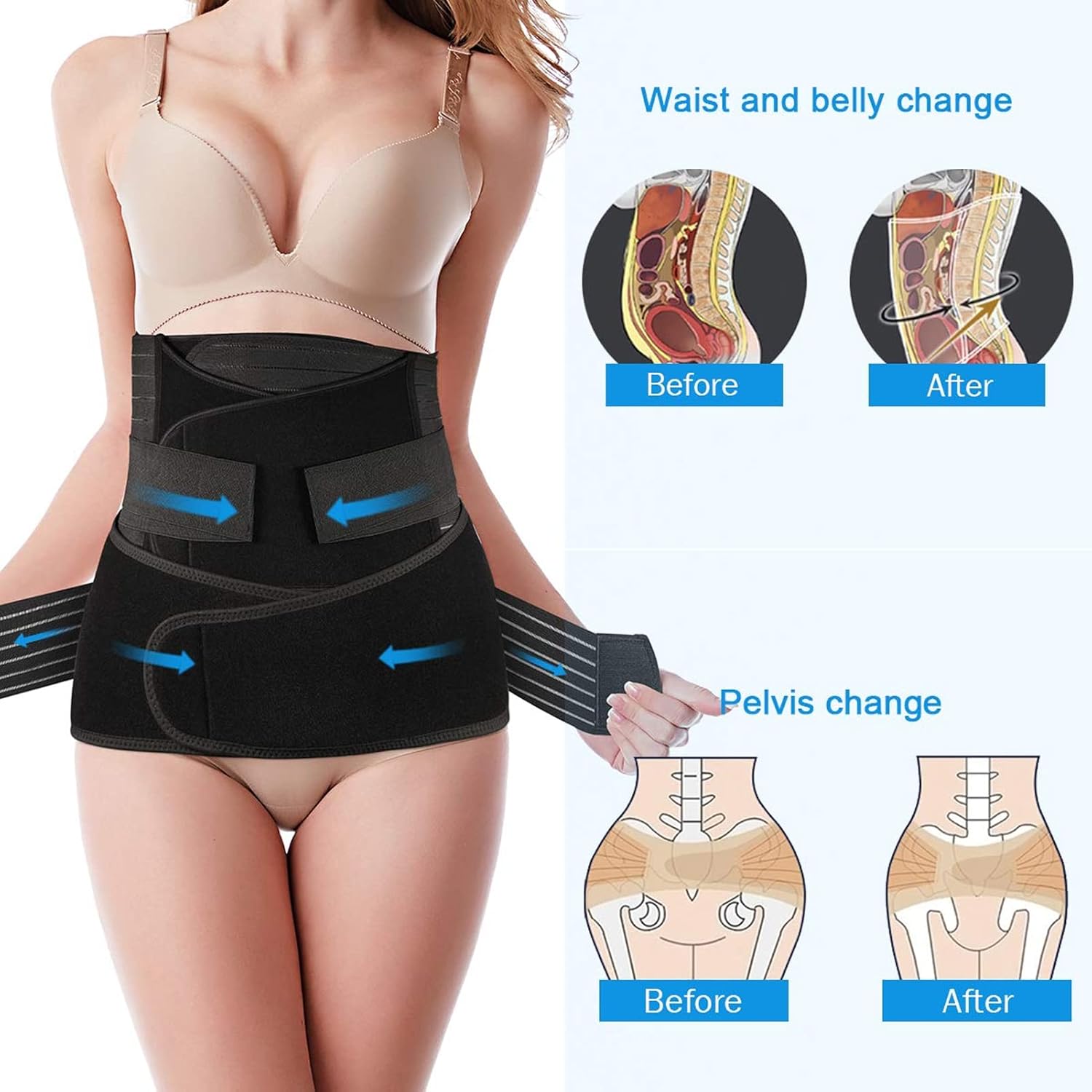 Tirain 3-Piece Postpartum Belly Band C-Section Recovery Girdle Abdominal Binder

