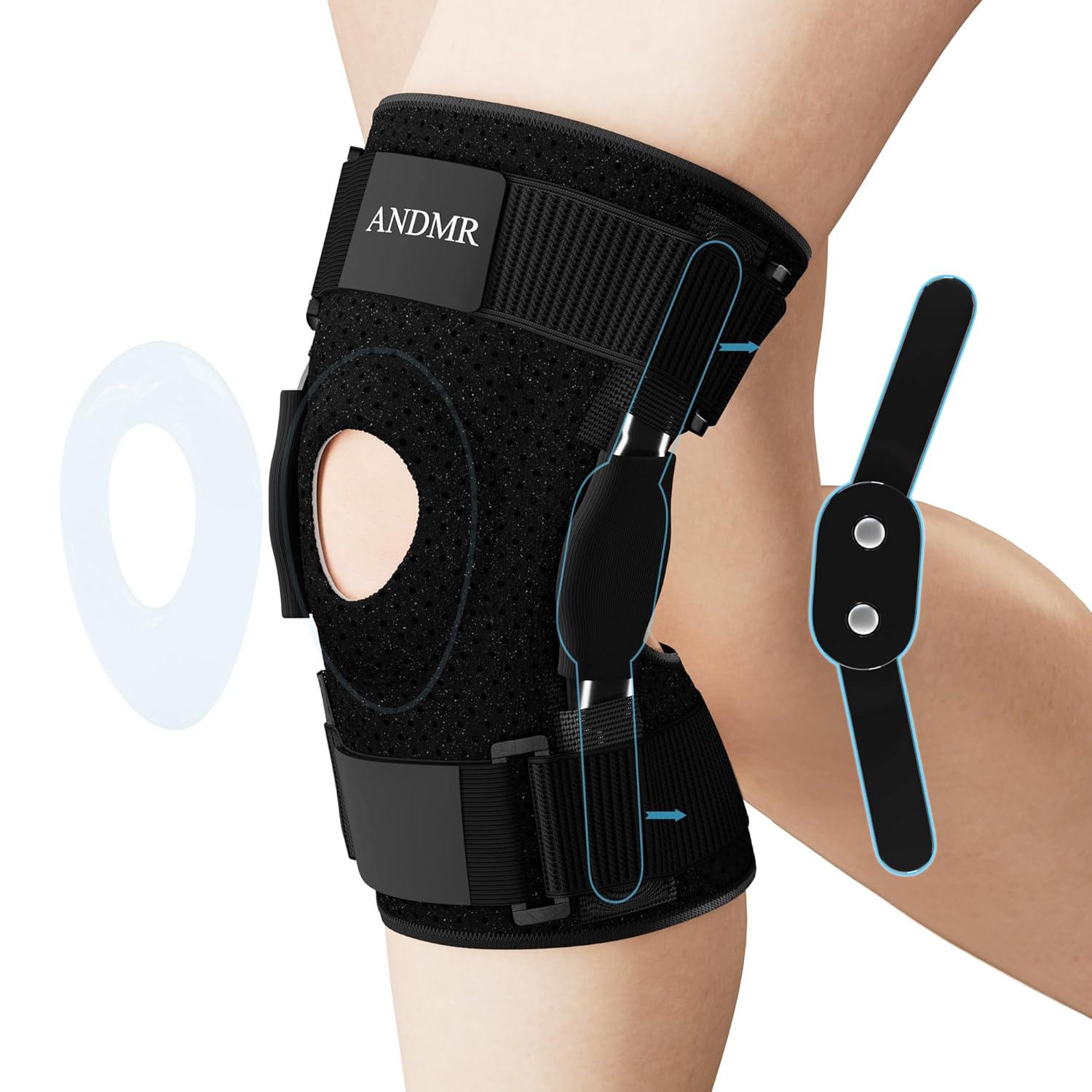 Knee Brace with Removable Dual Hinged Stabilizers and Patella Gel Pads

