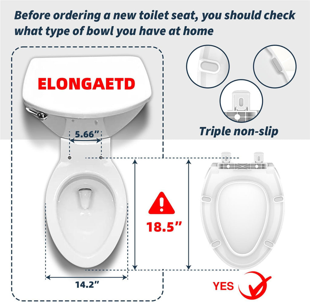 CCBELLO Elongated Raised Toilet Seat Riser with Slow Close Hinges, Heavy Duty

