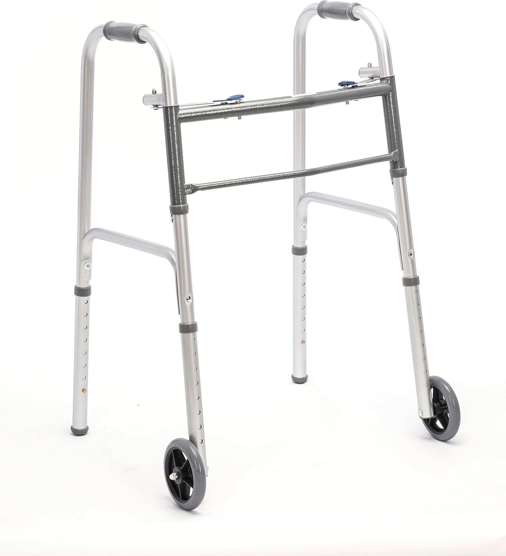 Folding Front-Wheeled Rolling Walker, Adjustable Height Aluminum Mobility Aid

