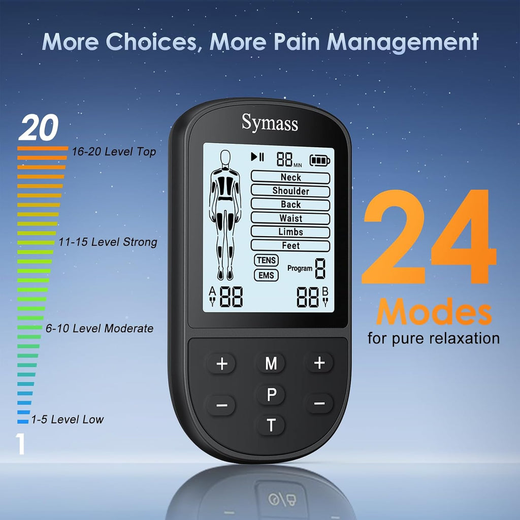 TENS Unit Muscle Stimulator Dual Channel EMS Massager with 24 Modes, 10 Pads

