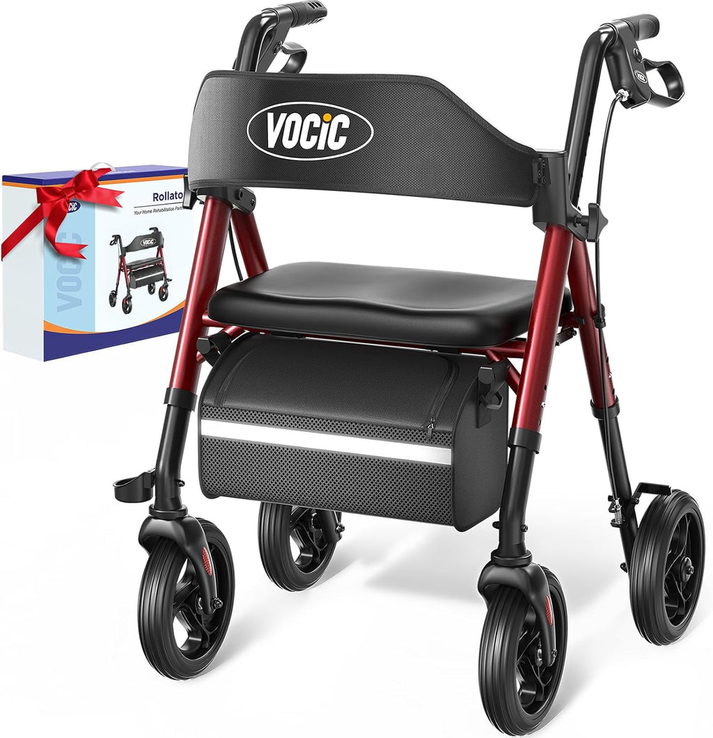VOCIC Z21 Rollator Walker with Seat, 8" All-Terrain Big Wheels, Foldable

