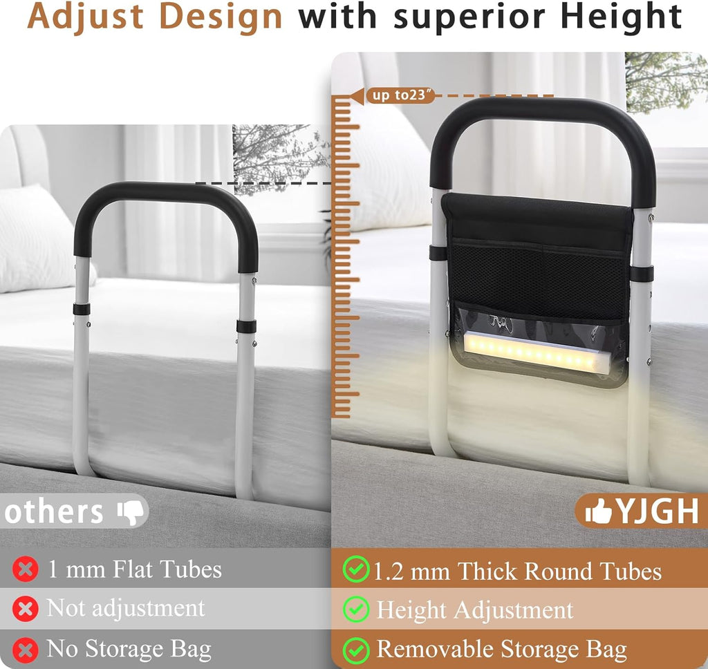 Bed Rails for Seniors Adjustable Steel Bed Assist Rail, Padded Grip, Fits King/Queen

