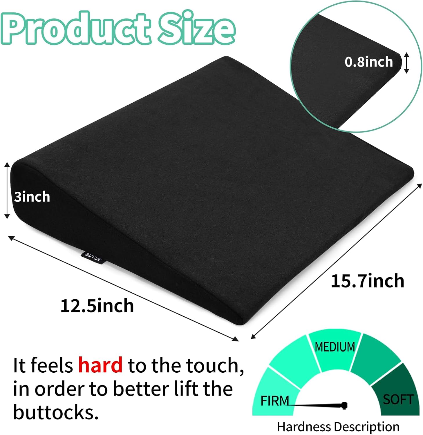 BUYUE Wedge Cushion for Butt Lift, Hard-Firm EVA Foam Plank Seat Pad Non-Slip

