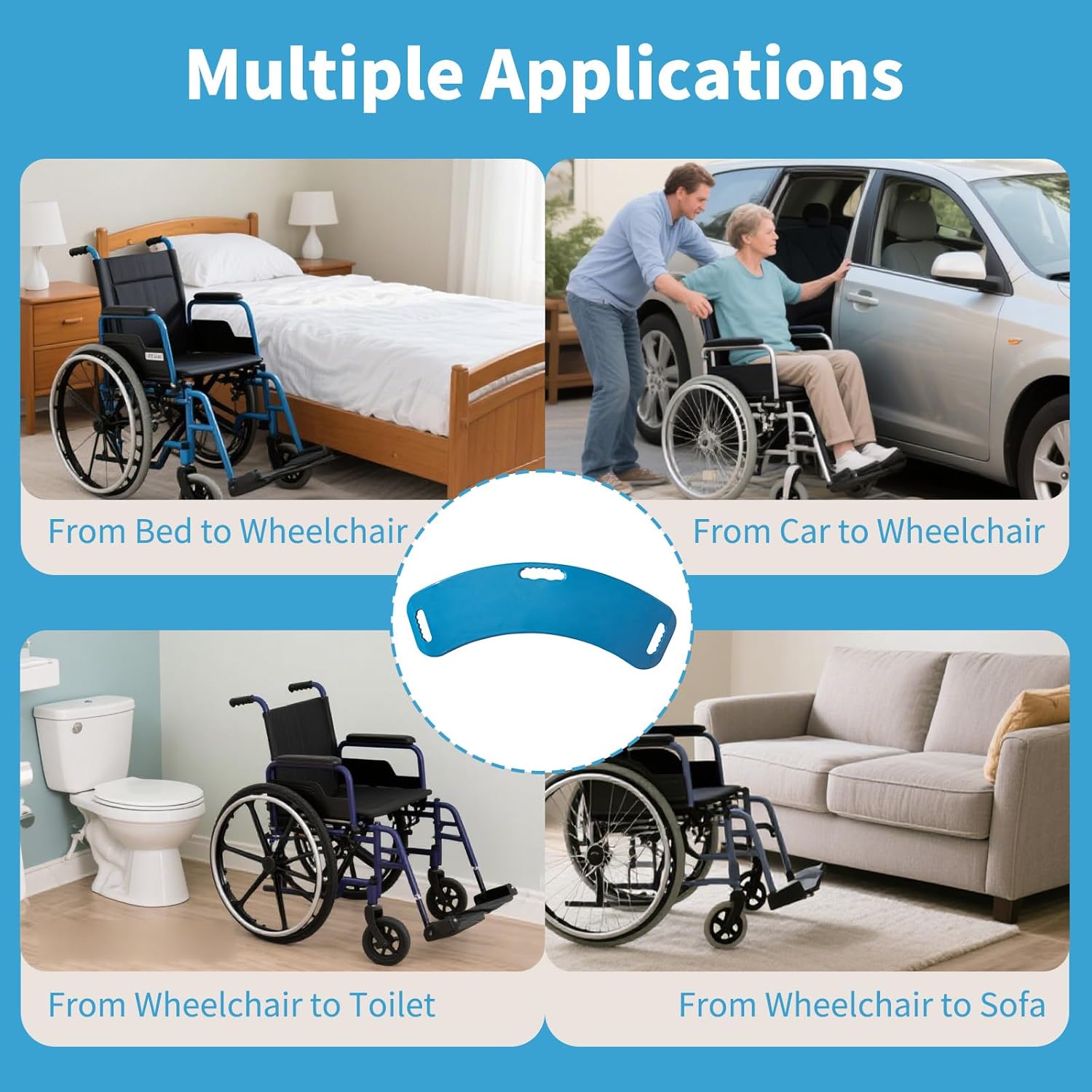 Transfer Board with Slide Sheet for Wheelchair Transfers to Bed, Toilet, Tub, Car


