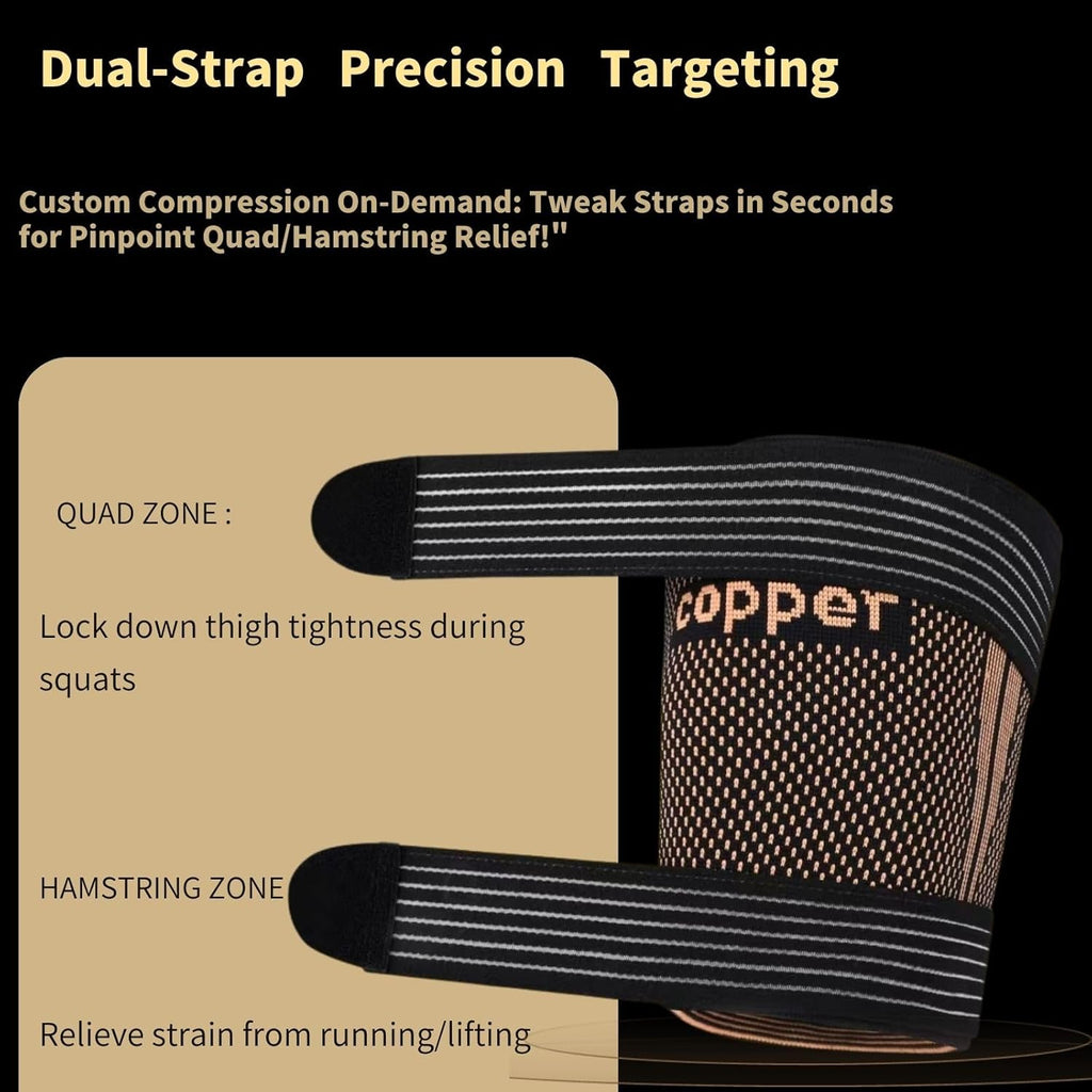 Hamstring Compression Sleeve with Adjustable Straps, Copper-Infused Thigh Support

