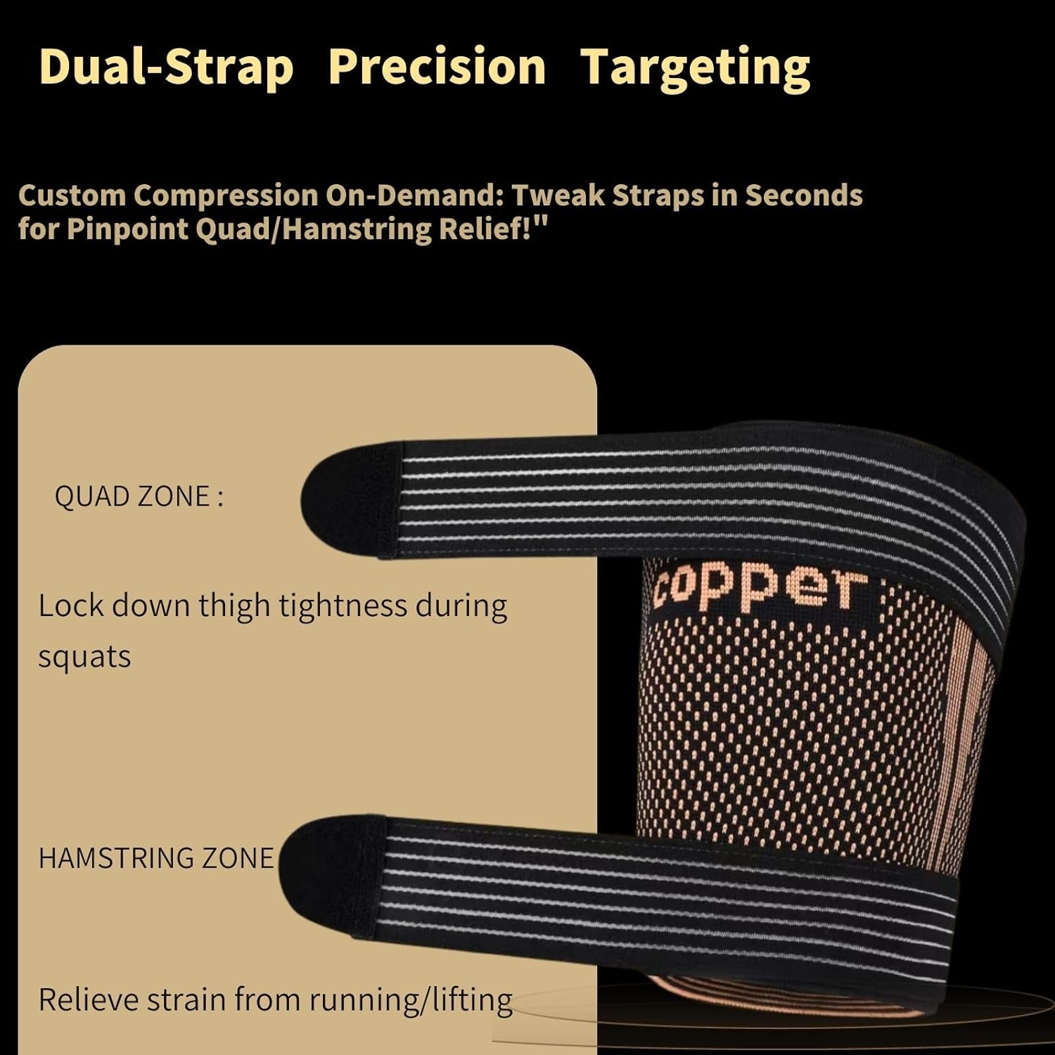Hamstring Compression Sleeve with Adjustable Straps, Copper-Infused Thigh Support

