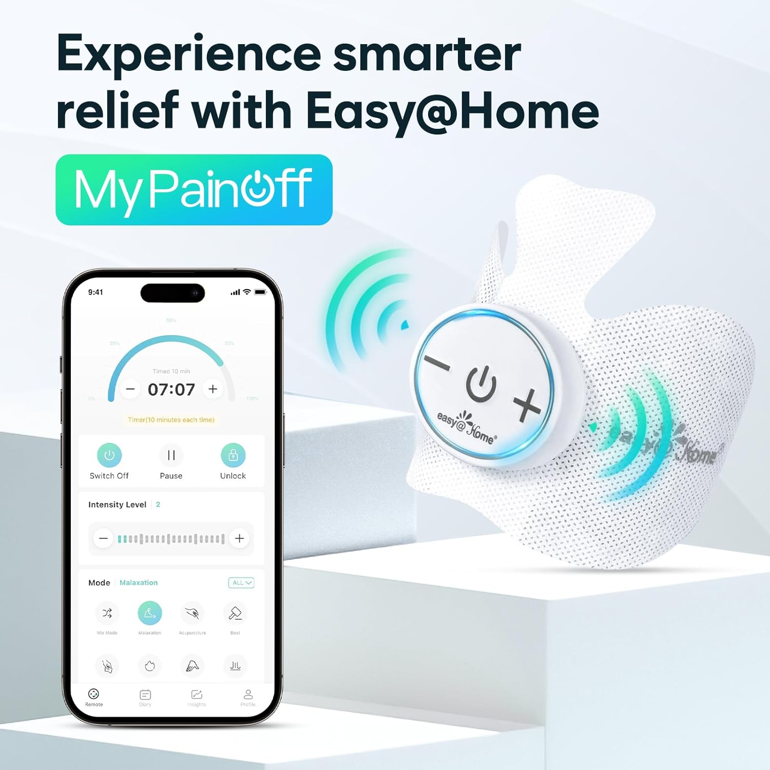 Easy@Home Wireless TENS Unit with MyPainOff App Remote Control, EMS/TENS Massager


