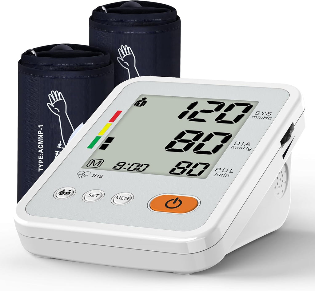 Blood Pressure Monitor for Home Use with Two Upper Arm Cuffs and Memory

