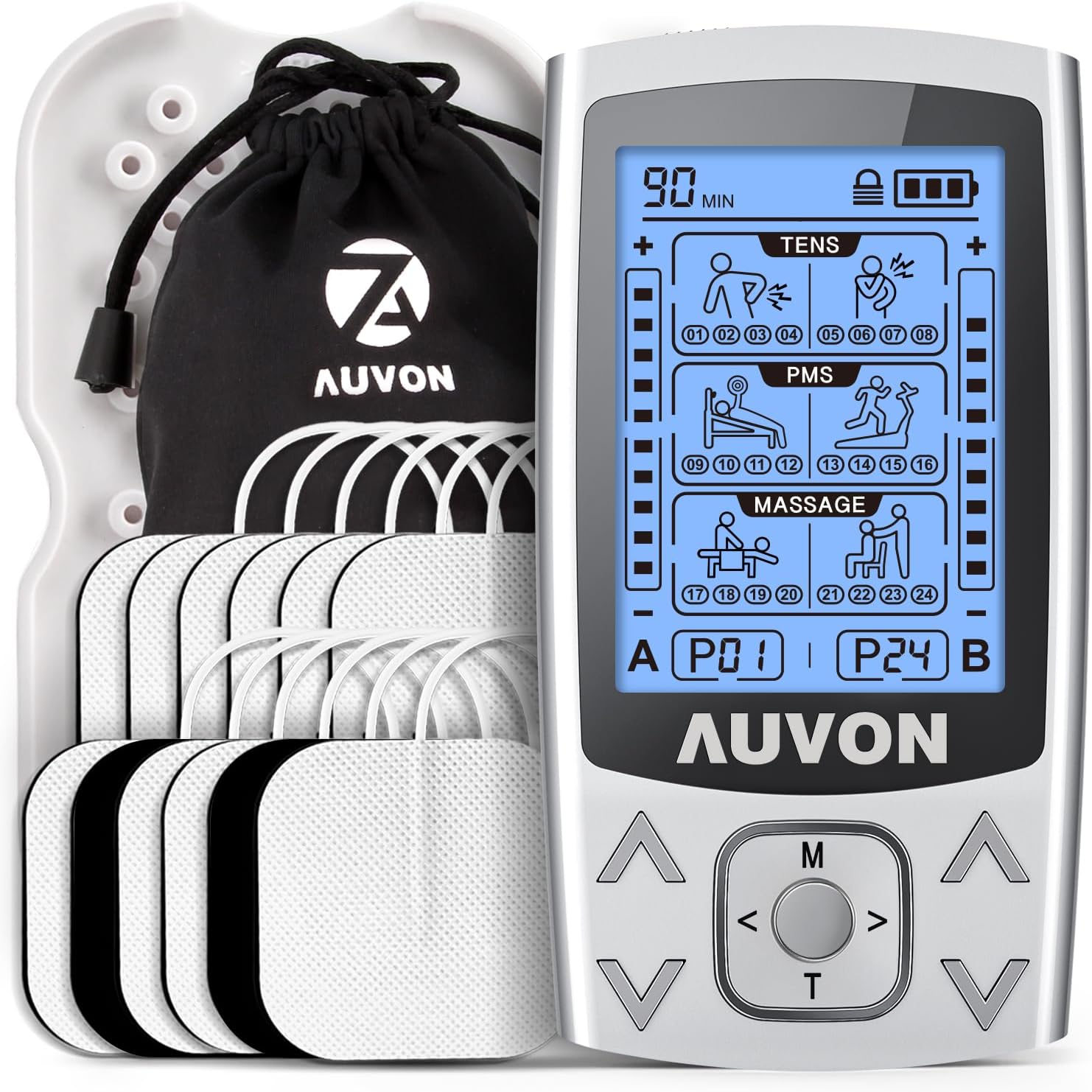 AUVON Dual Channel TENS EMS Muscle Stimulator for Pain Relief, Rechargeable

