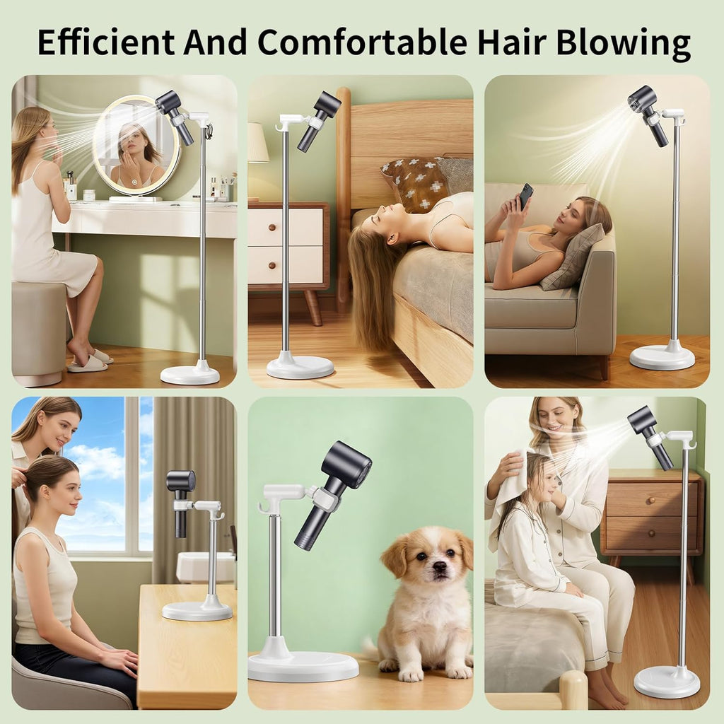 Hair Dryer Stand Hands-Free Adjustable Height Aluminum Alloy 360° Rotating Holder

