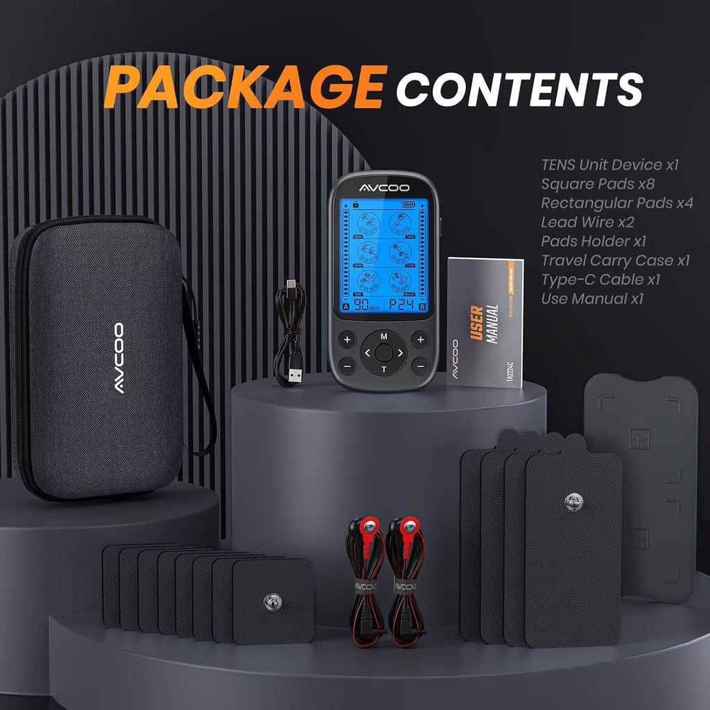AVCOO 3-in-1 TENS Unit EMS Muscle Stimulator with 24 Modes, Portable Pain Relief

