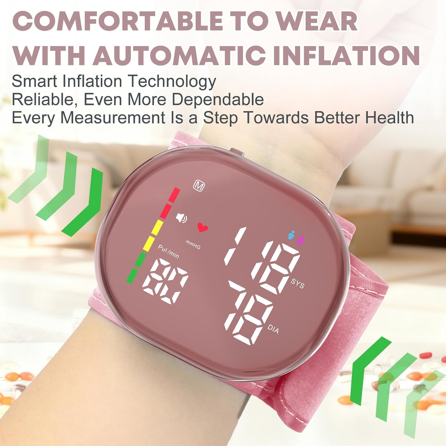 Guaever Wrist Blood Pressure Monitor Rechargeable BP Machine for Home Use

