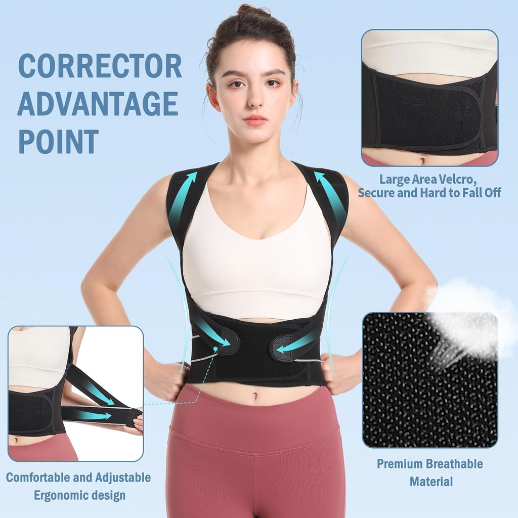 Eicgo Adjustable Posture Corrector Back Brace for Upper & Lower Back Pain Relief

