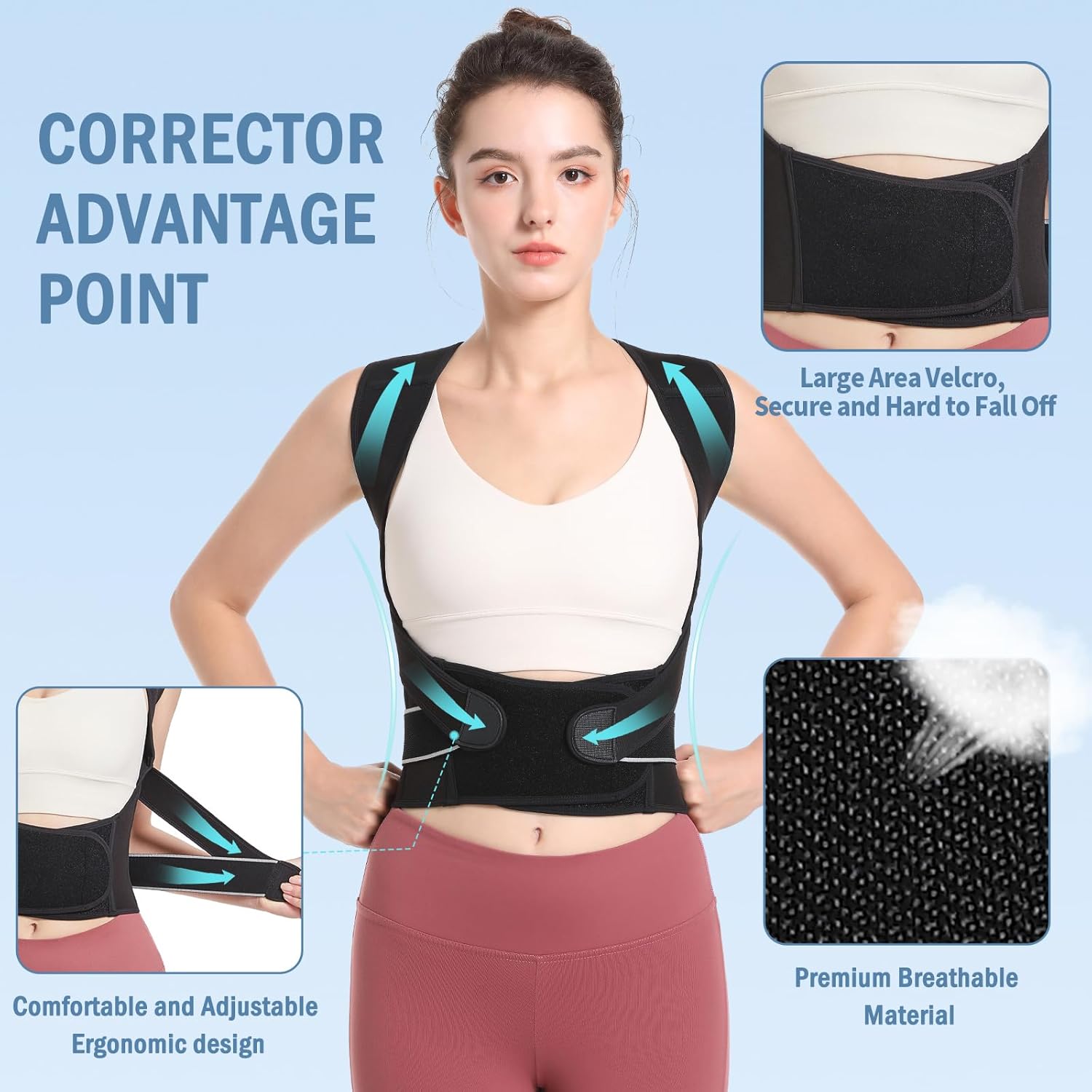 Eicgo Adjustable Posture Corrector Back Brace for Upper & Lower Back Pain Relief

