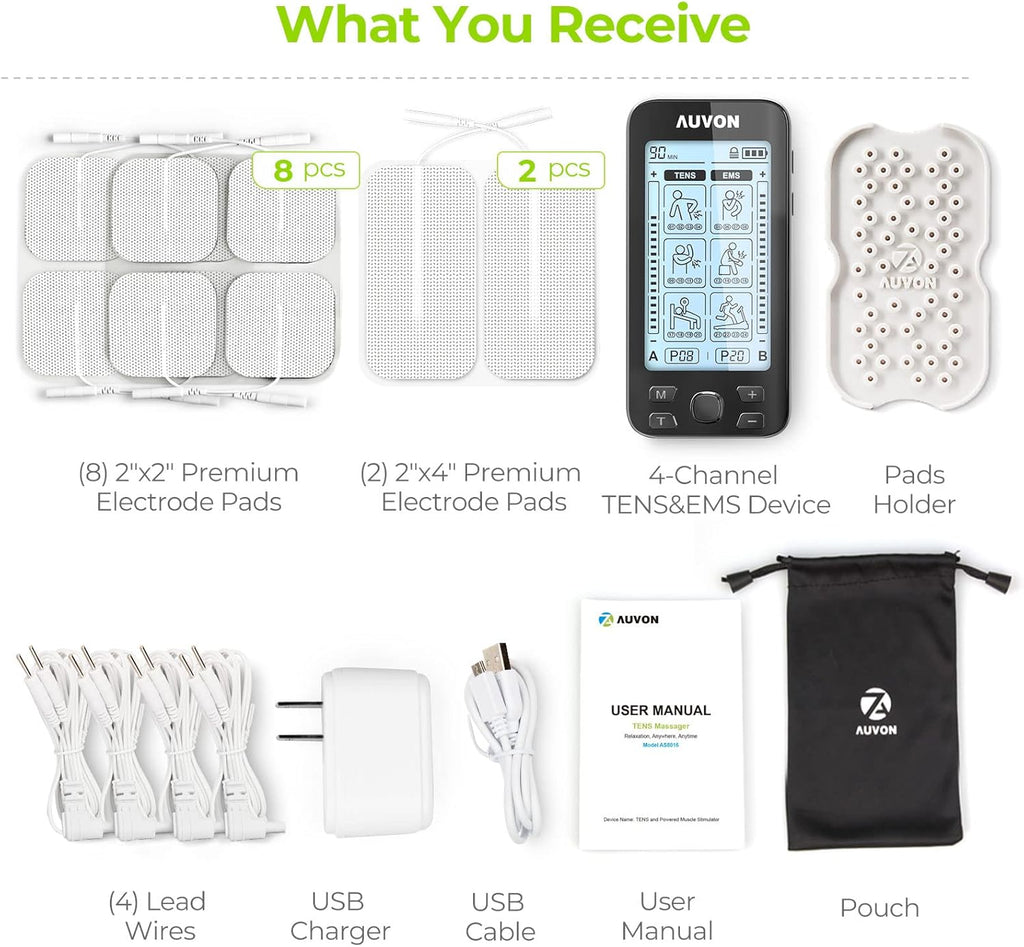 AUVON 4-Channel TENS and EMS Unit for Pain Relief Muscle Stimulation

