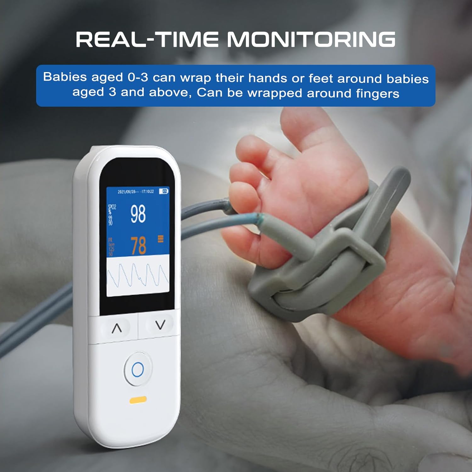 Handheld Pulse Oximeter with SpO2 Pulse Alarm, Finger and Foot Sensors, OLED

