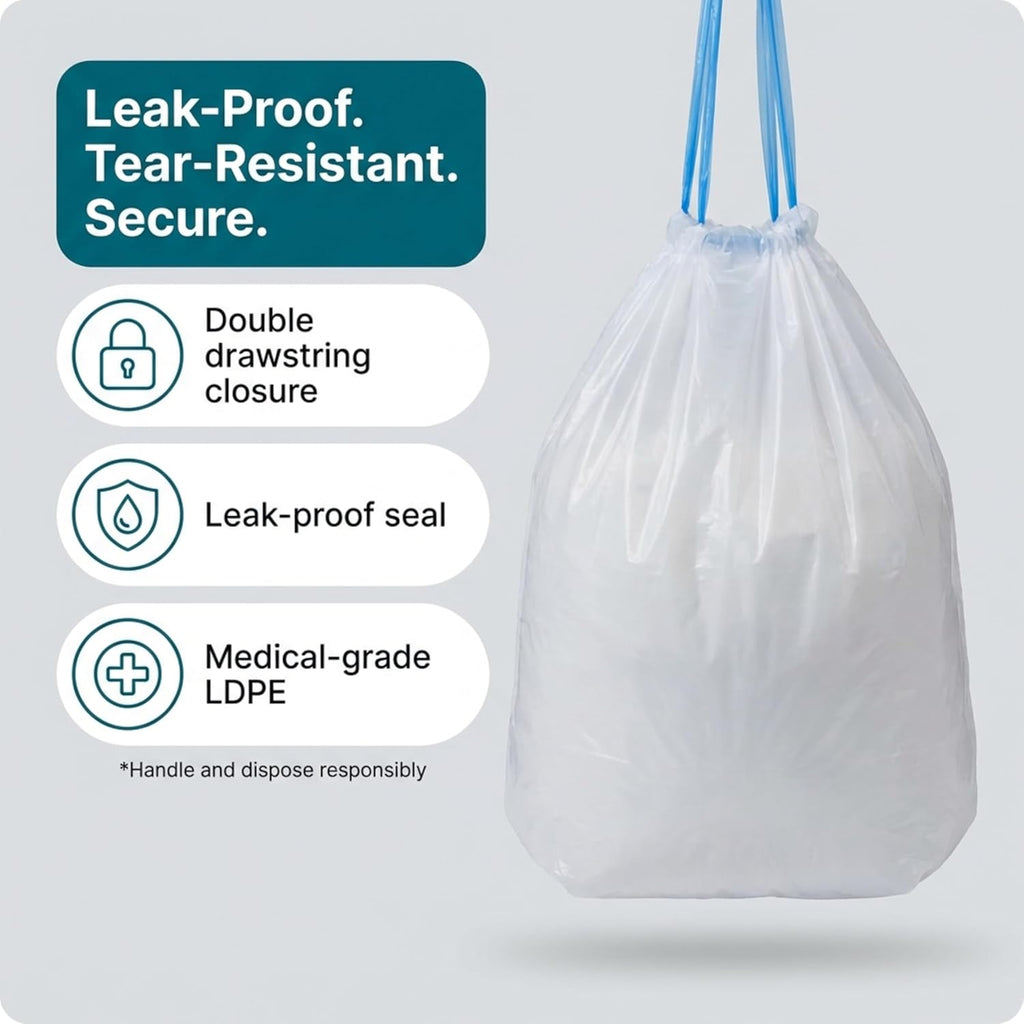 Adult Commode Liners Disposable Absorbent Drawstring Toilet Bags for Bedside Potty

