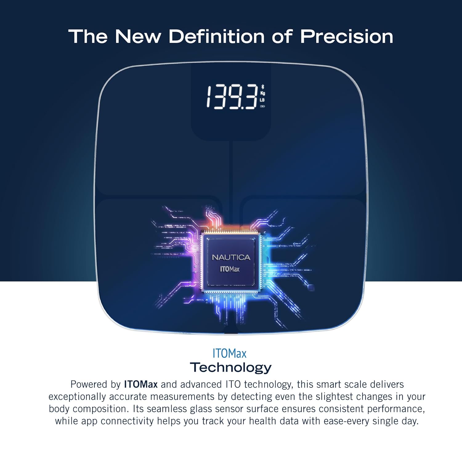 Nautica Smart Body Composition Scale with BMI, Body Fat, Bluetooth App, Hidden LED

