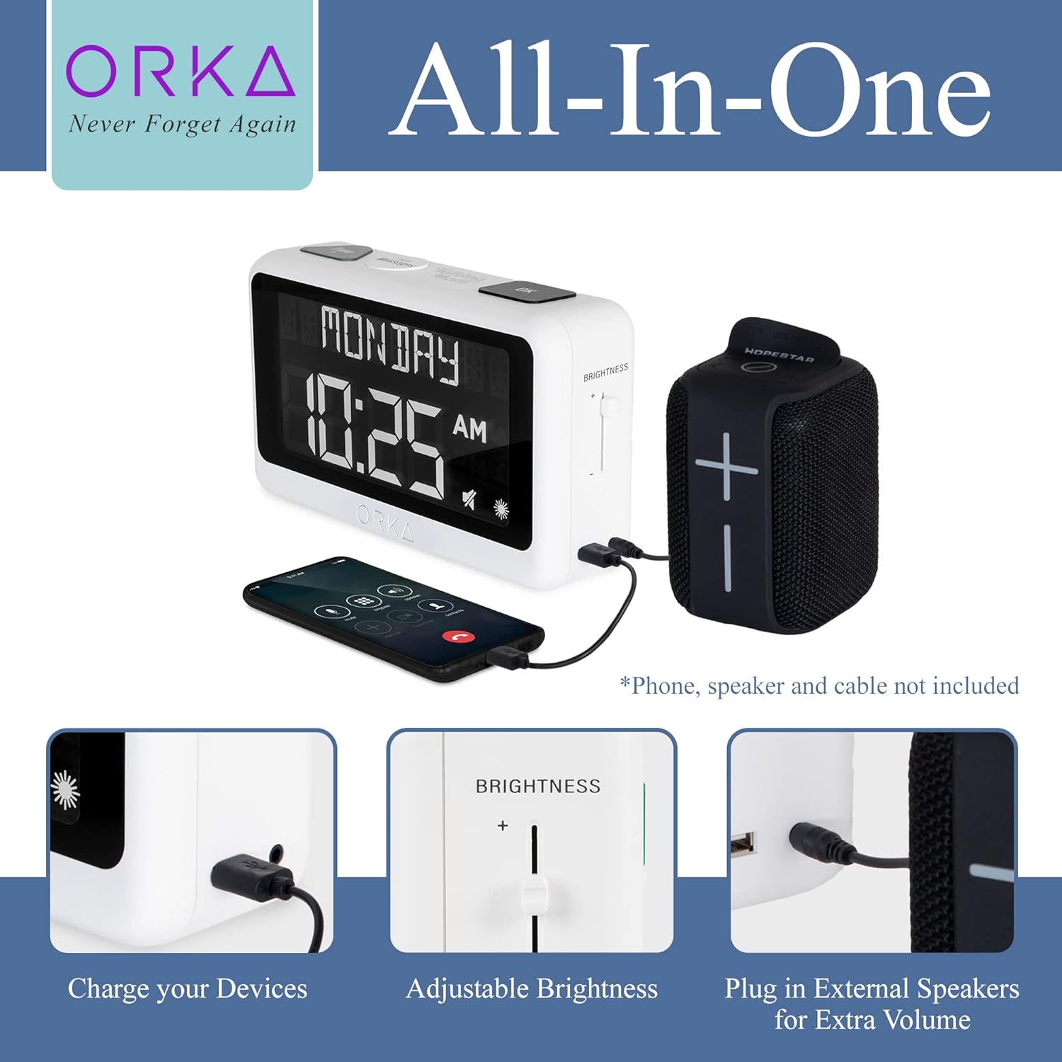 ORKA Talking Pill Reminder Alarm Clock with Voice Recording, Large Digital Display

