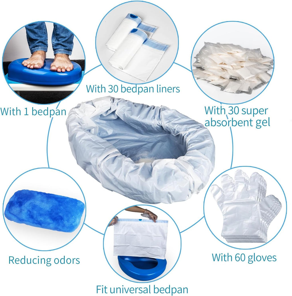 Bedpan Set with Absorbent Pads and Disposable Liners for Adults


