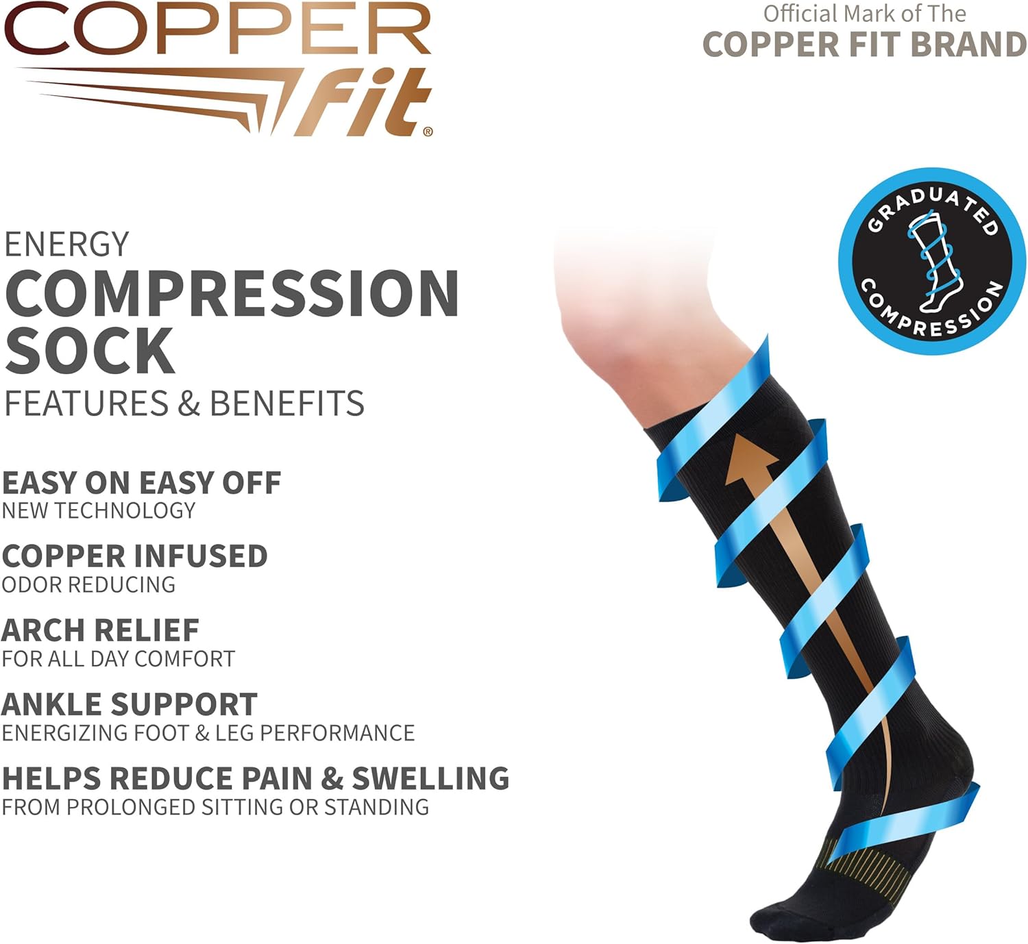 Copper Fit Energy Compression Socks | Easy On Off | Circulation & Swelling Relief

