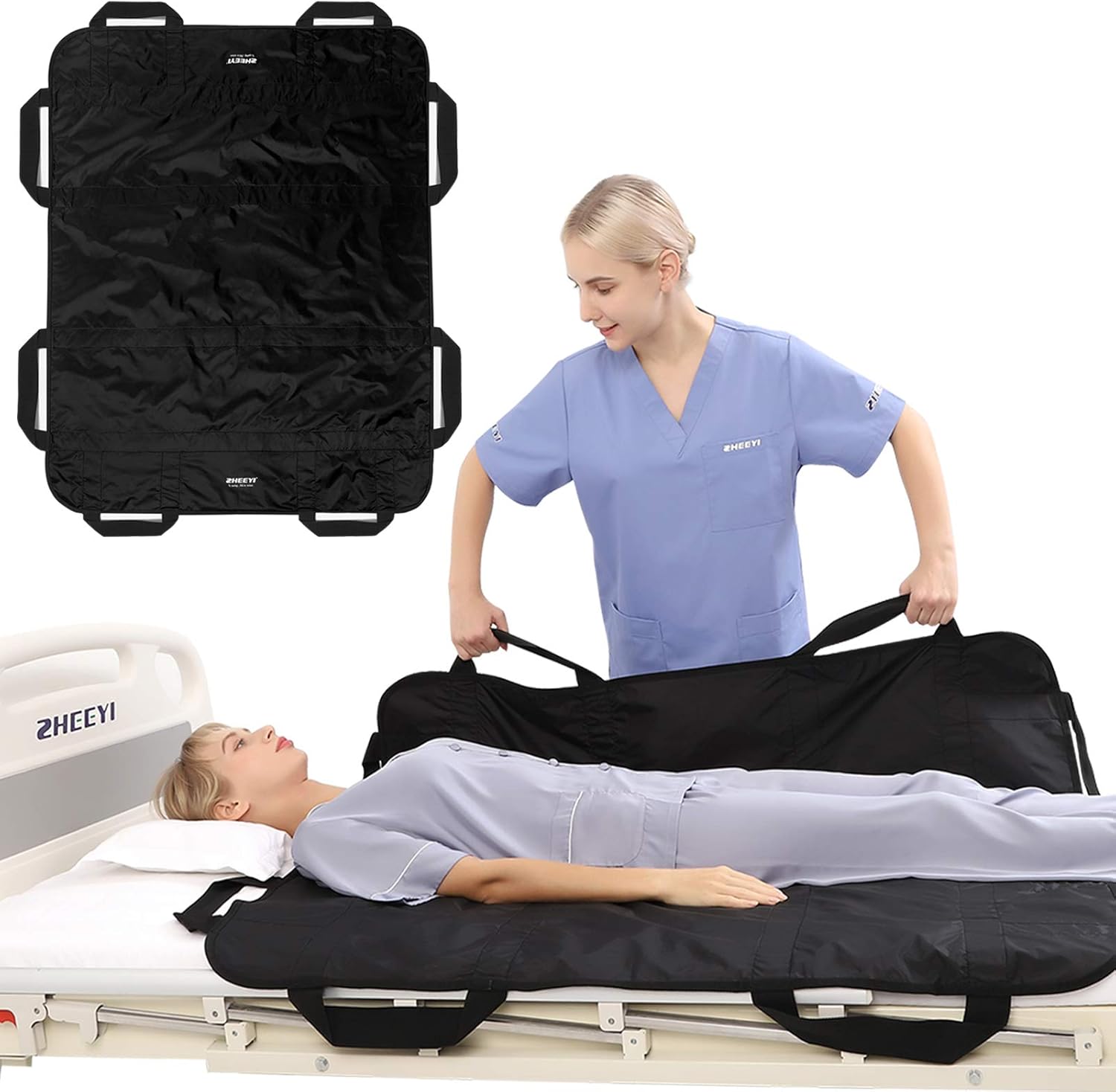 ZHEEYI Bed Positioning Pad with Reinforced Handles 48 x 40 Patient Transfer Sheet

