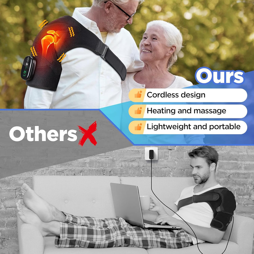Cordless Shoulder Heating Pad Massager with Vibration, Heat Therapy Wrap

