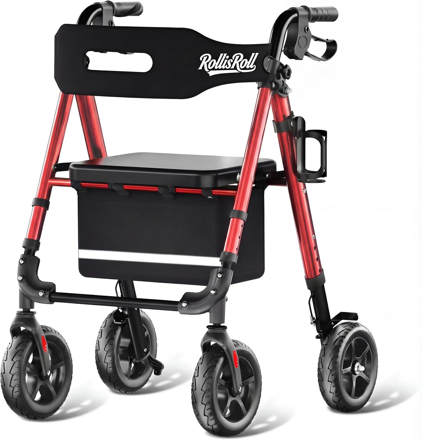 Walkers for Seniors Taller Foldable Rollator Walker Reinforced Aluminum Frame 8" Wheels

