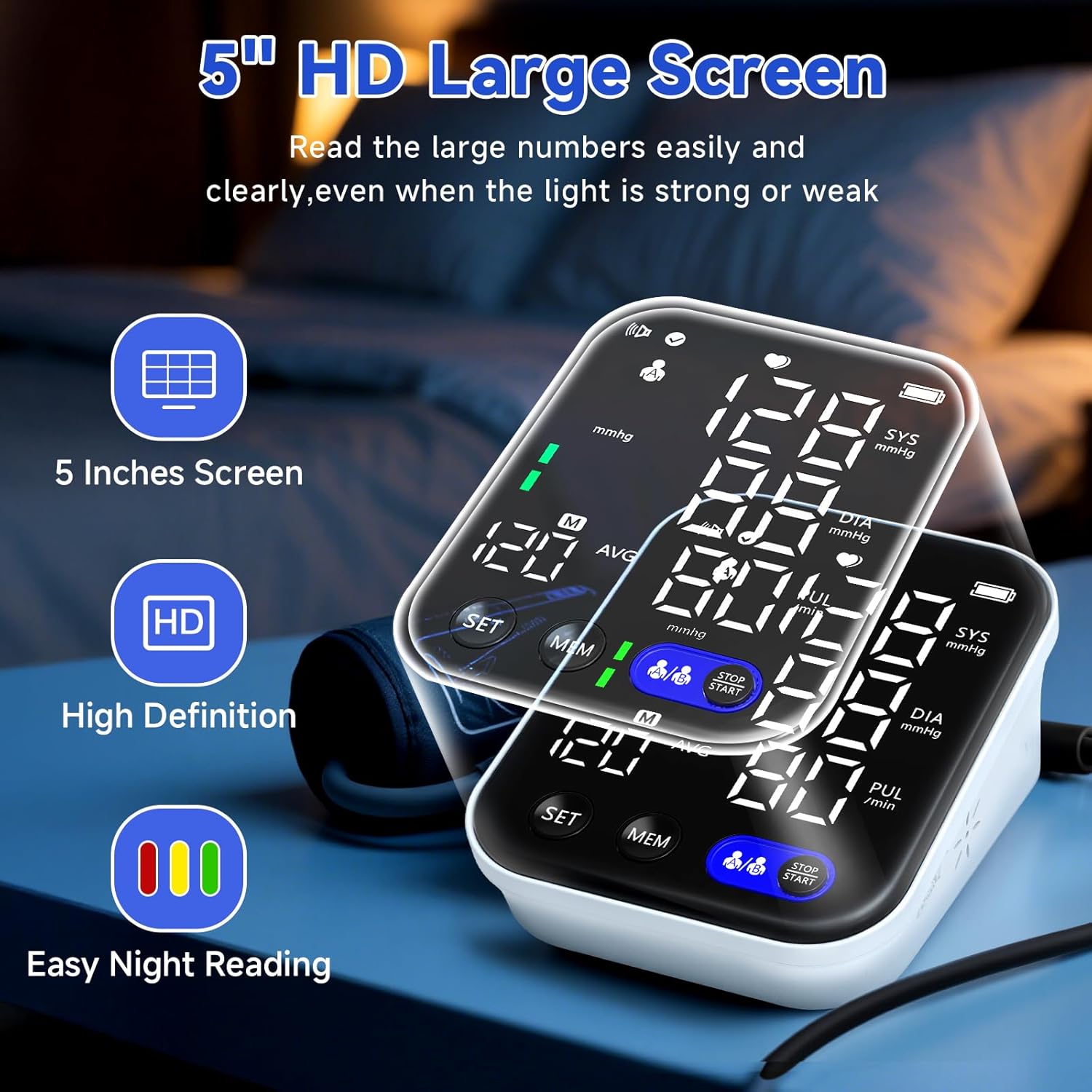 Blood Pressure Monitor Upper Arm for Home Use, 2-User Memory, One Touch

