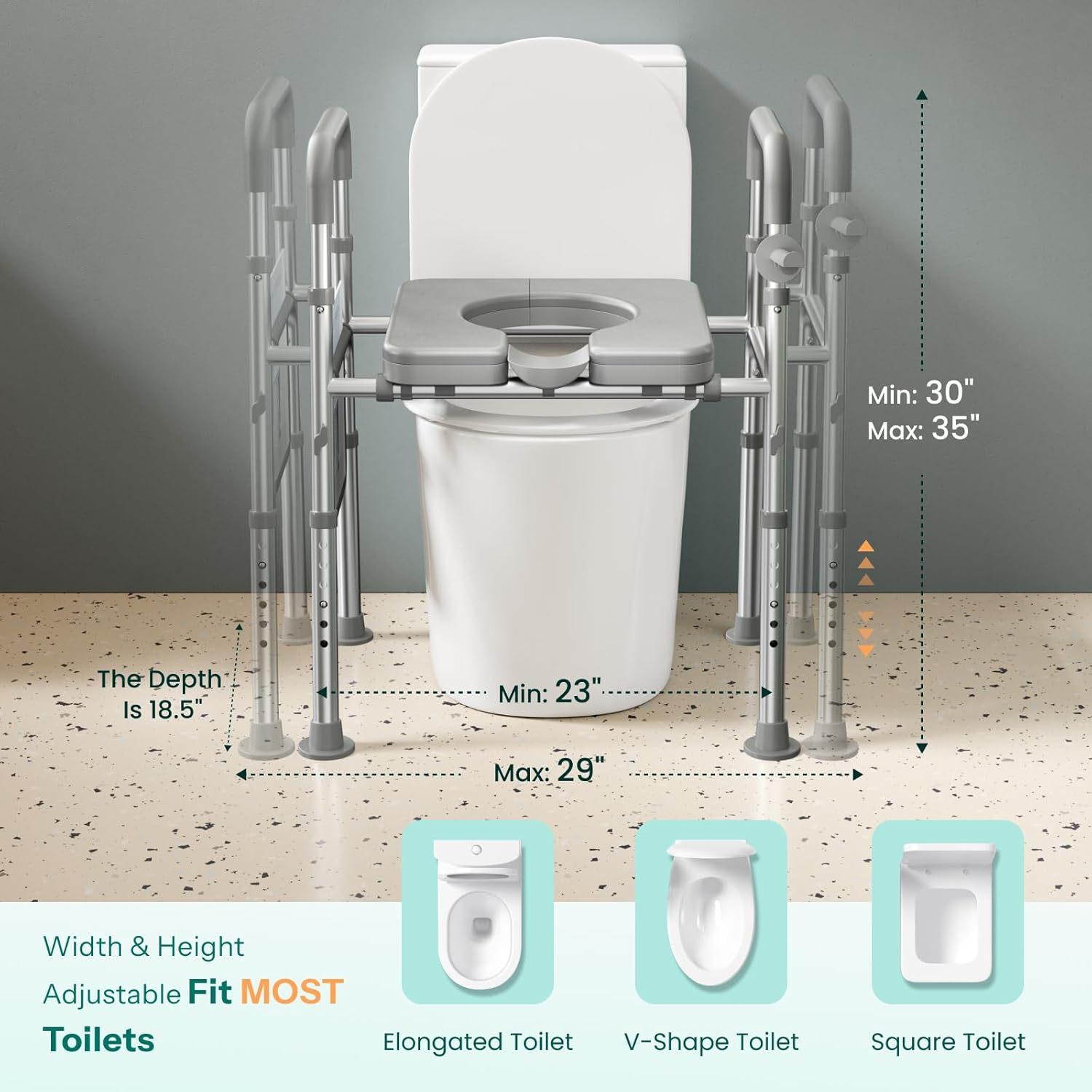 HOMEAL Raised Toilet Seat Riser with Handles, 450 lb Heavy-Duty Support

