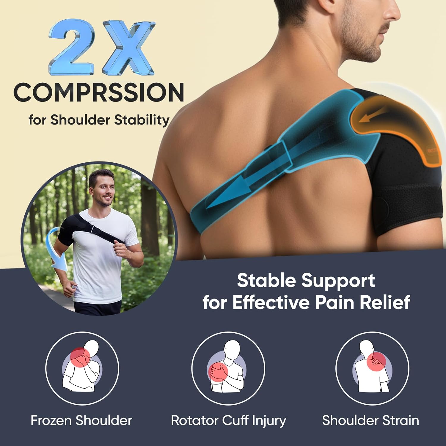 Shoulder Brace for Rotator Cuff Support Compression Sleeve Adjustable

