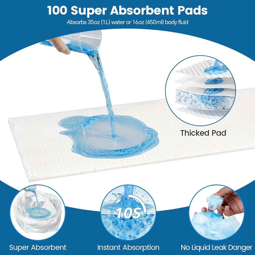 HOMLAND Commode Liners with Absorbent Inserts, Leak-Proof Portable Toilet Liners

