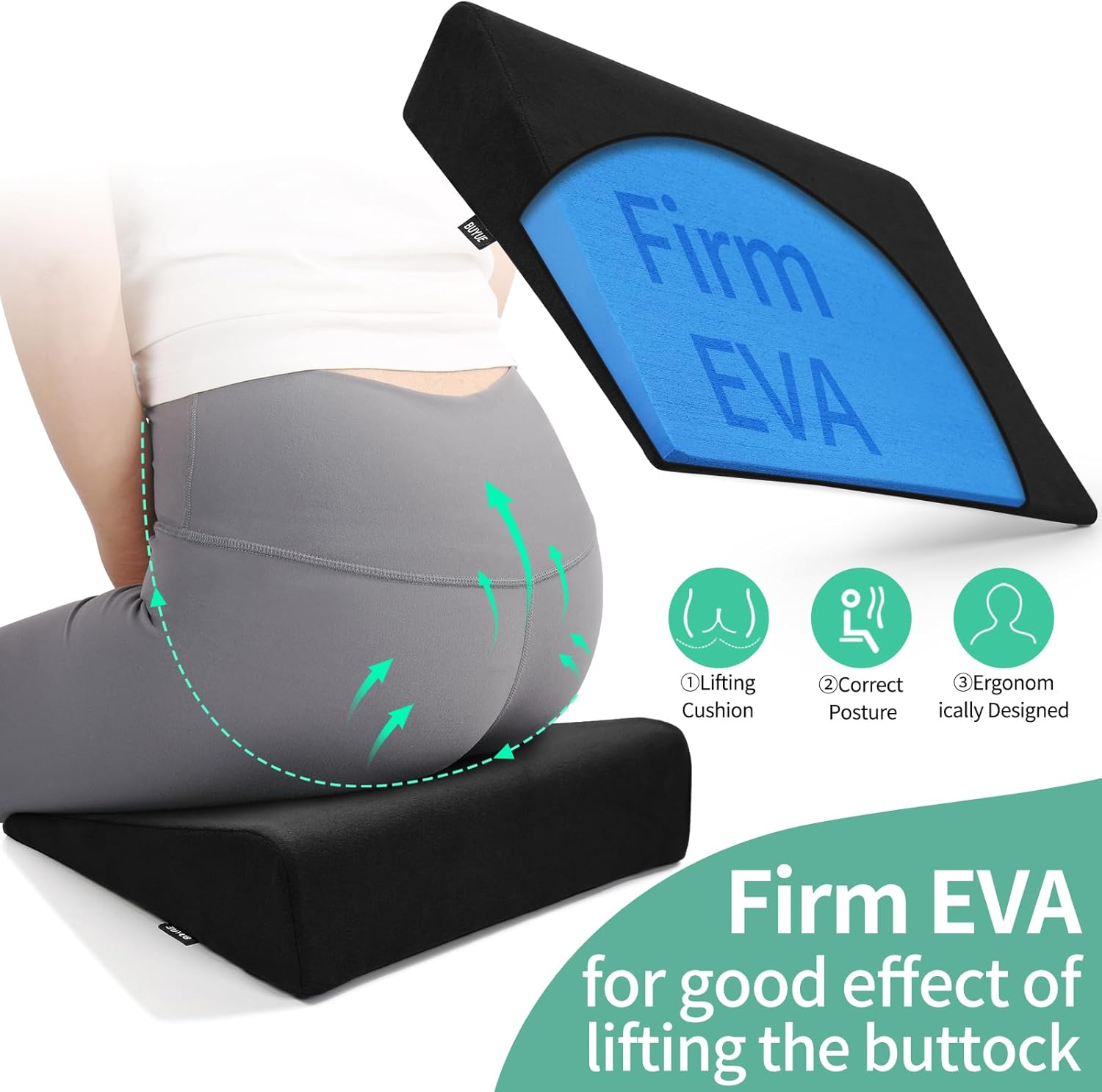 BUYUE Wedge Cushion for Butt Lift, Hard-Firm EVA Foam Plank Seat Pad Non-Slip

