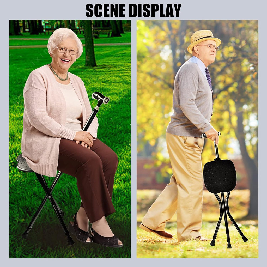 Yayayo Folding Cane with Seat 440 lb Capacity Height Adjustable Walking Stick

