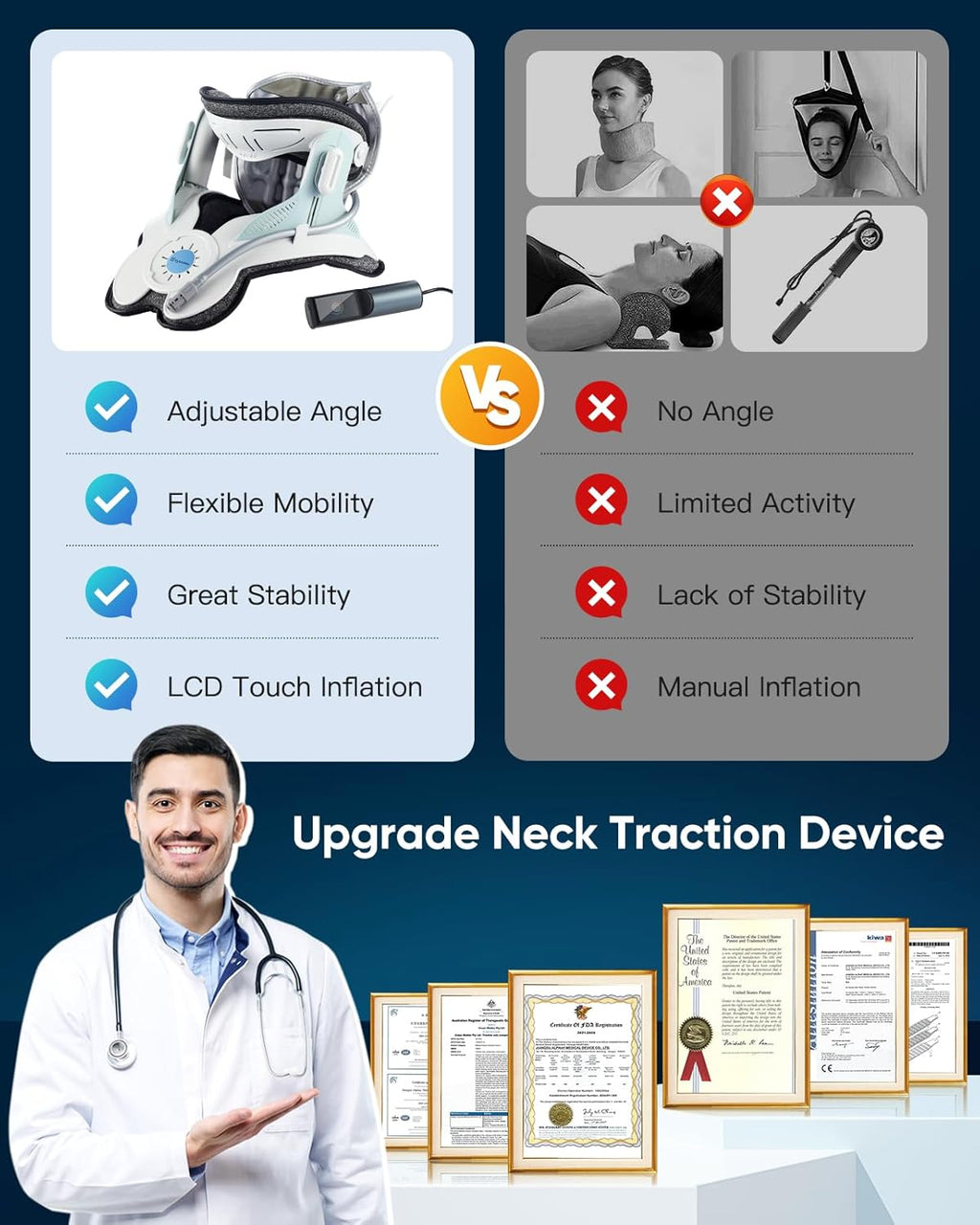 Cervical Neck Traction Device with Electric Air Pump and Airbag for Neck Pain Relief


