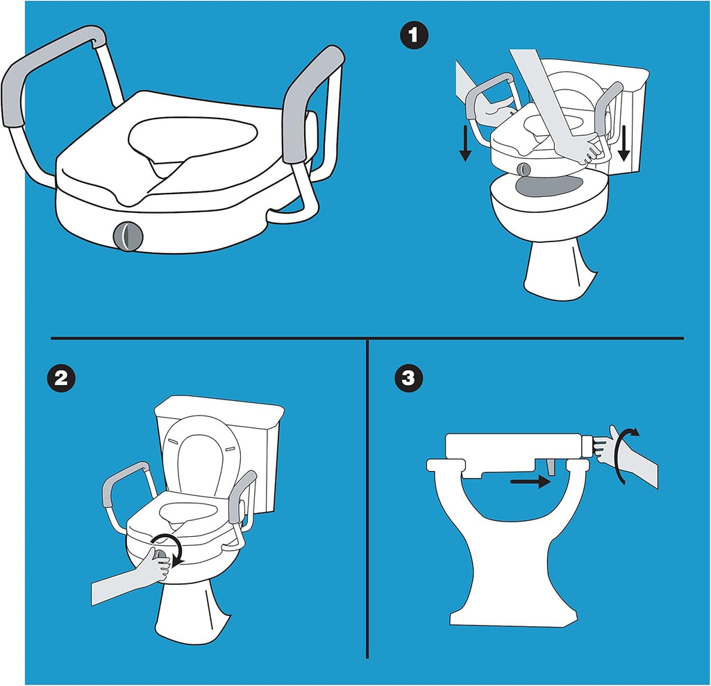 Carex E-Z Lock Raised Toilet Seat Riser with Safety Frame, 5 In Lift, Padded Handles

