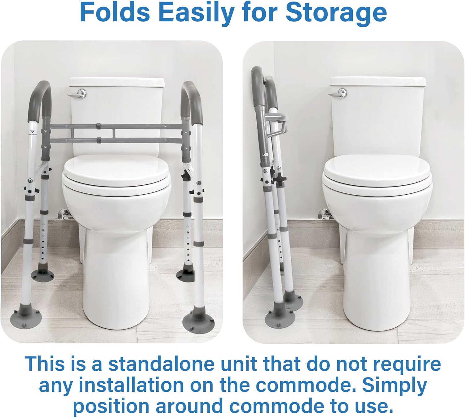 Vaunn Medical Toilet Safety Rail, Foldable Free-Standing Toilet Grab Bar, 300 lb

