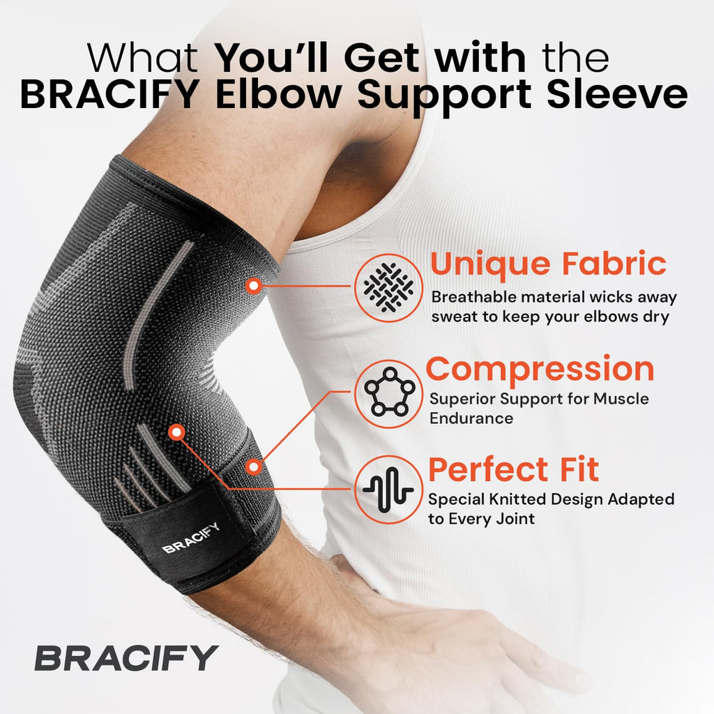 BRACIFY Elbow Brace for Tendonitis and Tennis Elbow Arm Compression Sleeve


