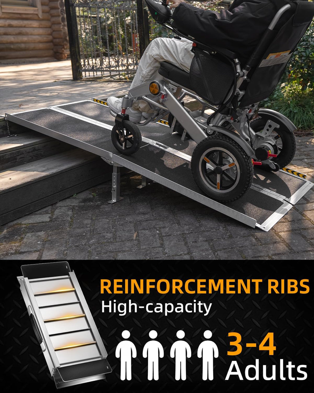 VNN Wheelchair Ramp Portable Aluminum Threshold Ramp with 4 Support Legs, 800 lb

