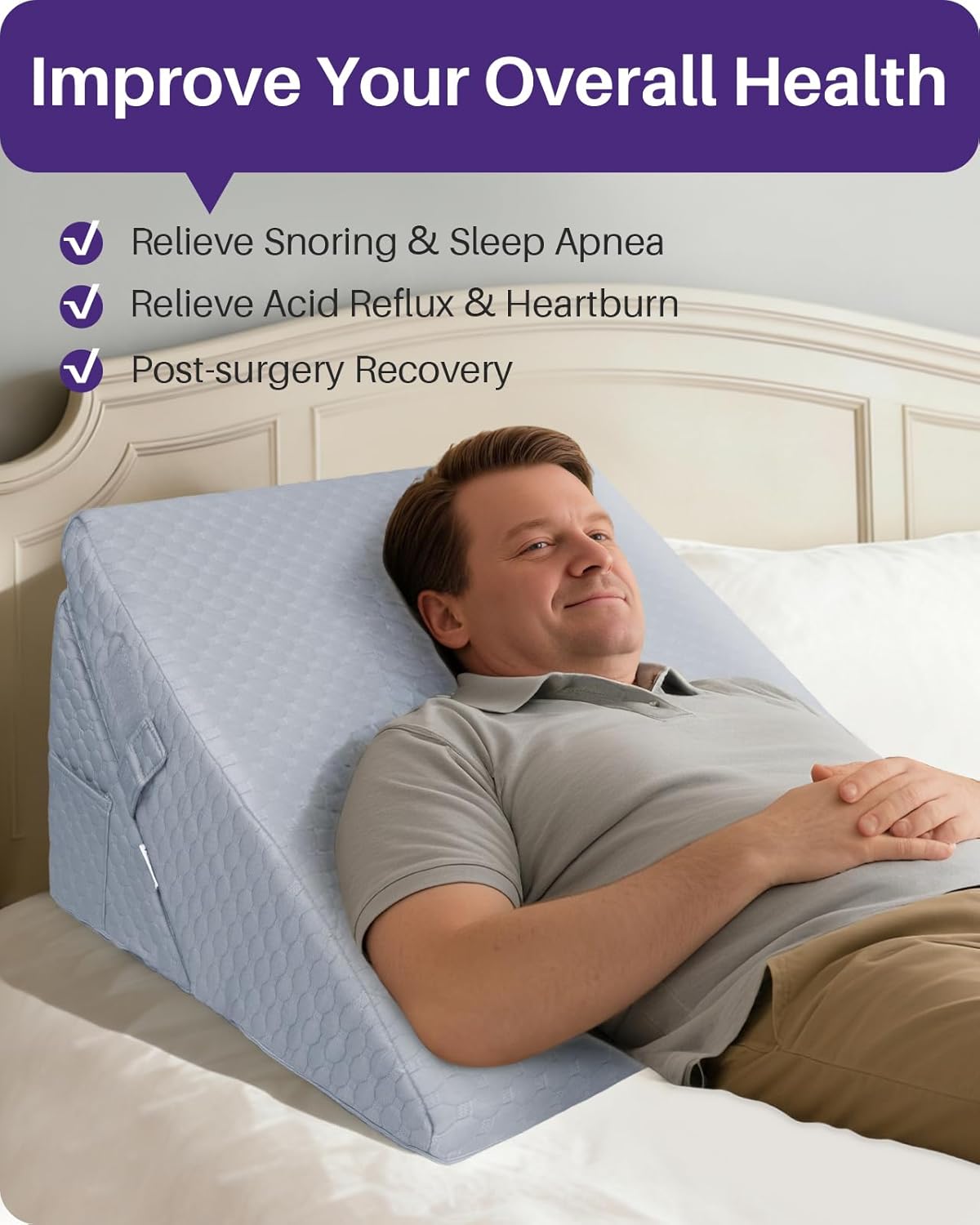 Kekoy Memory Foam Wedge Pillow for Acid Reflux, Sleep Apnea, Snoring, Back Pain

