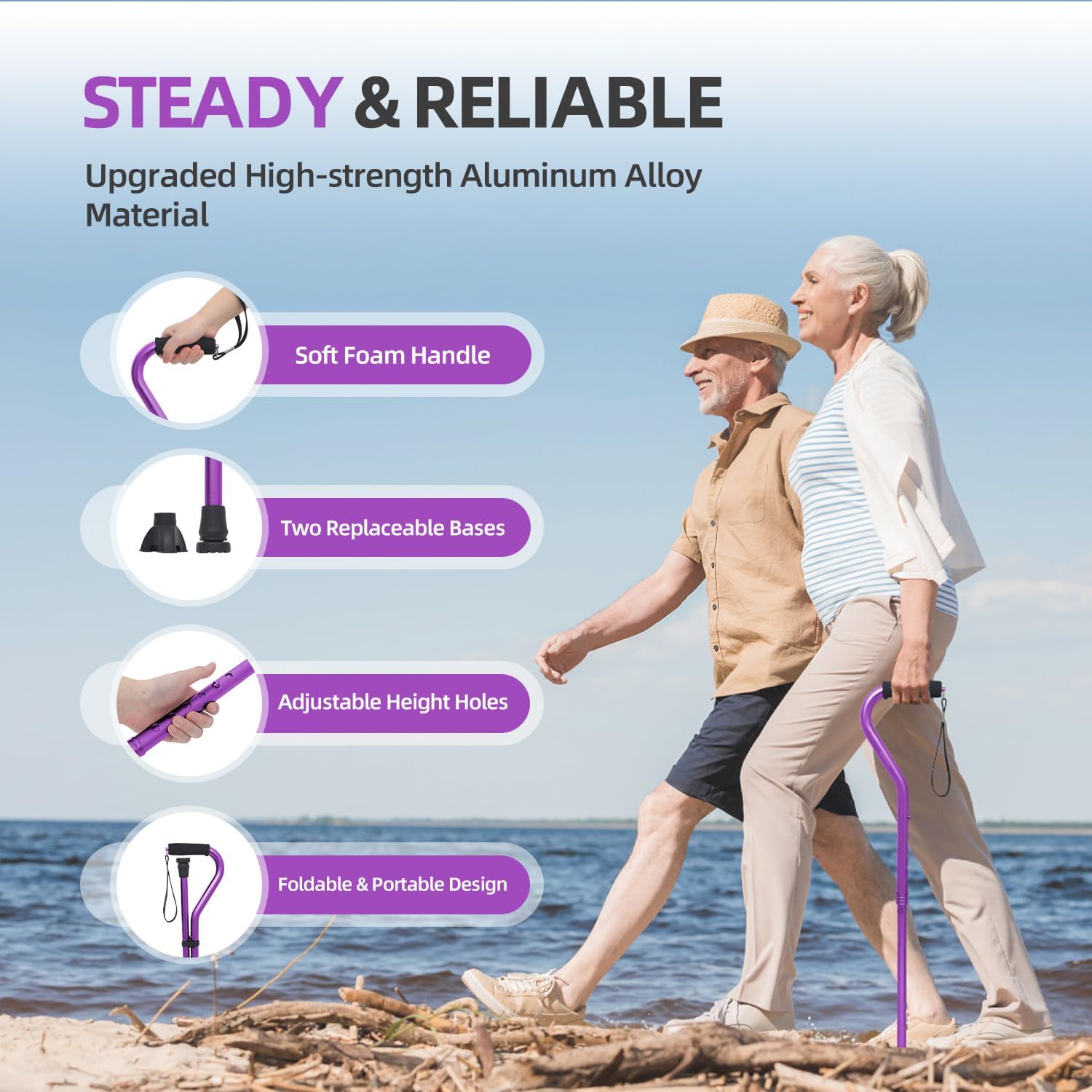 BeneCane Adjustable Walking Cane with Offset Cushioned Handle, Lightweight Mobility Aid

