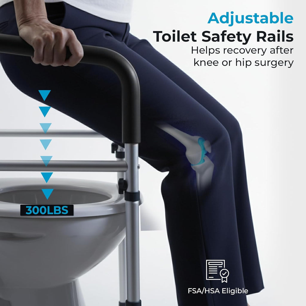 Toilet Safety Rails with Handles, Adjustable Toilet Grab Bar Frame for Seniors

