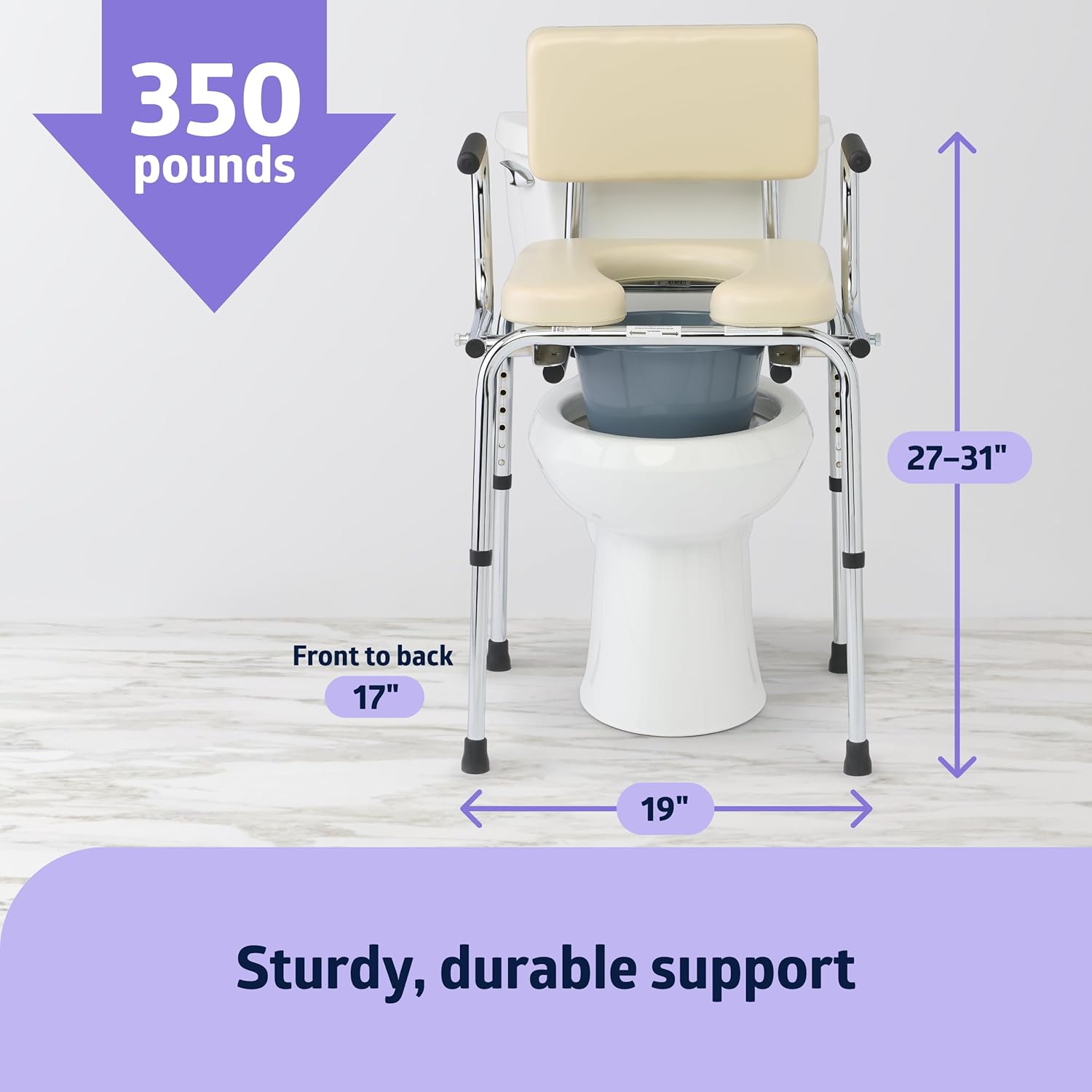 Medline Drop Arm Commode Chair with Padded Seat and Backrest, Removable Pail

